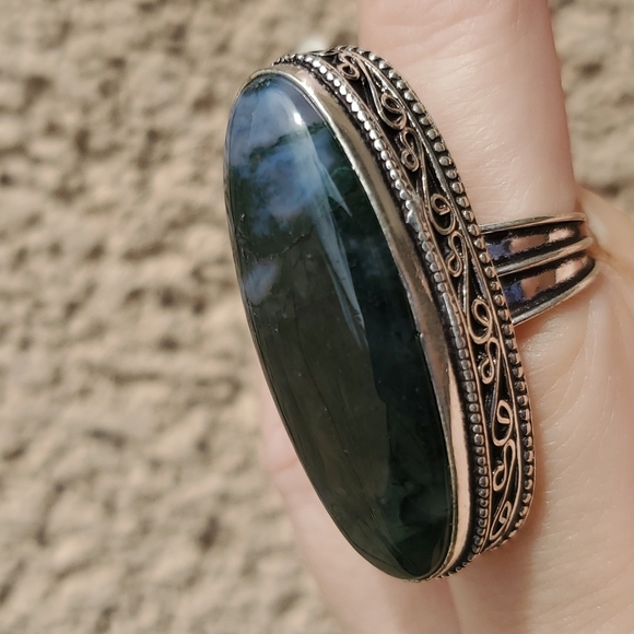 New Huge Moss Agate 925 Silver Statement Ring. - Picture 2 of 16